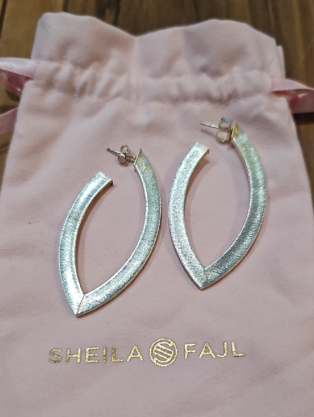 Sheila Fajl Silver Alba V-Shaped Hoop Earrings - Pink Pouch Included